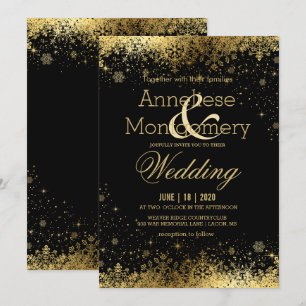 Convites Casamento com flocos de neve Dourados e pretos