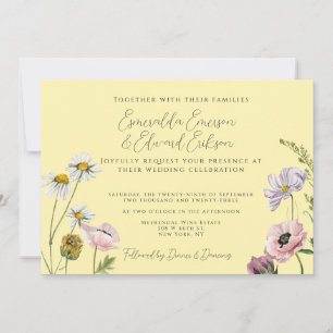 Convites Casamento com Flor Amarelo Simples Pastel