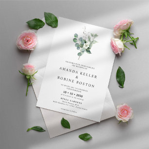 Convites Casamento com Flor Branca Simples