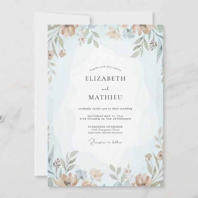 Convites Casamento com Flor de Açúcar Azure (Frente)