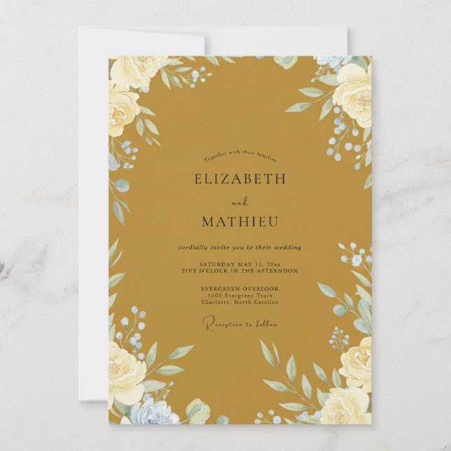 Convites Casamento com Flor de Açúcar Ochre (Frente)
