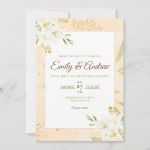 Convites Casamento com Flor de Água Colorida Moderno Lírio 