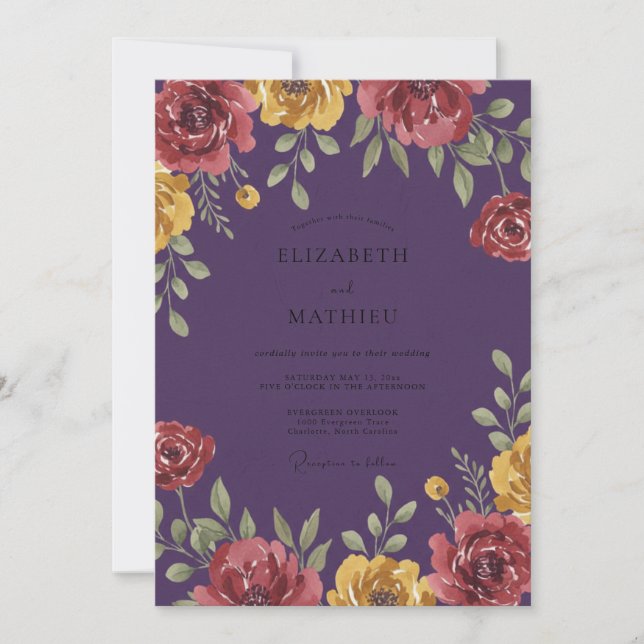 Convites Casamento com Flor de Ameixa Amarela (Frente)