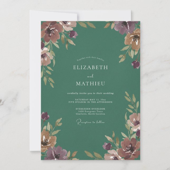 Convites Casamento com Flor de Ameixa Dourada e Ócre (Frente)