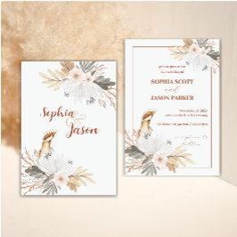 Convites Casamento com Flor de Aquarela Elegante Boho