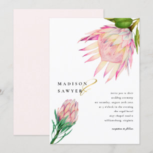 Convites Casamento com Flor de Aquarela Rosa-Protea Rei