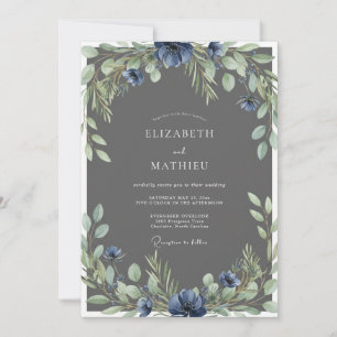 Convites Casamento com Flor de Ardósia de Aço