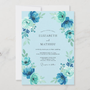 Convites Casamento com Flor de Azul Celeste