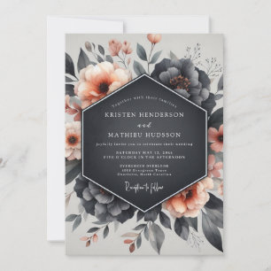 Convites Casamento com Flor de Azul Empoeirado