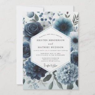 Convites Casamento com Flor de Azul Poético e Sombrio