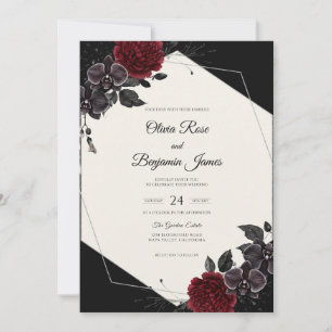 Convites Casamento com Flor de Bloom Carmesim Preto