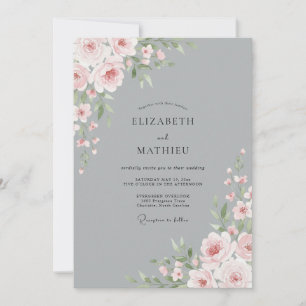 Convites Casamento com Flor de Blossom Prata Ardósia