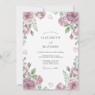 Convites Casamento com Flor de Blossom Rosa Poeira Suave