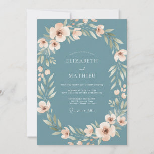 Convites Casamento com Flor de Blush de Aço
