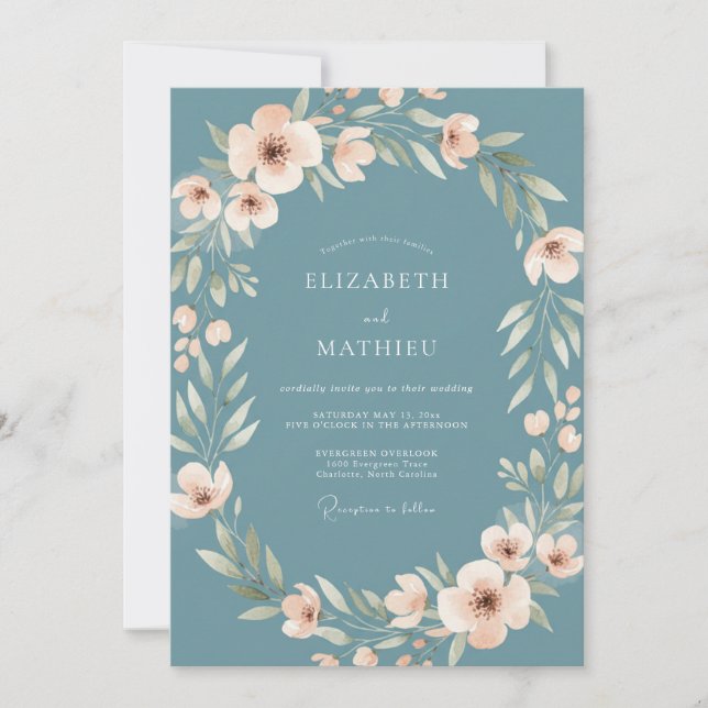 Convites Casamento com Flor de Blush de Aço (Frente)