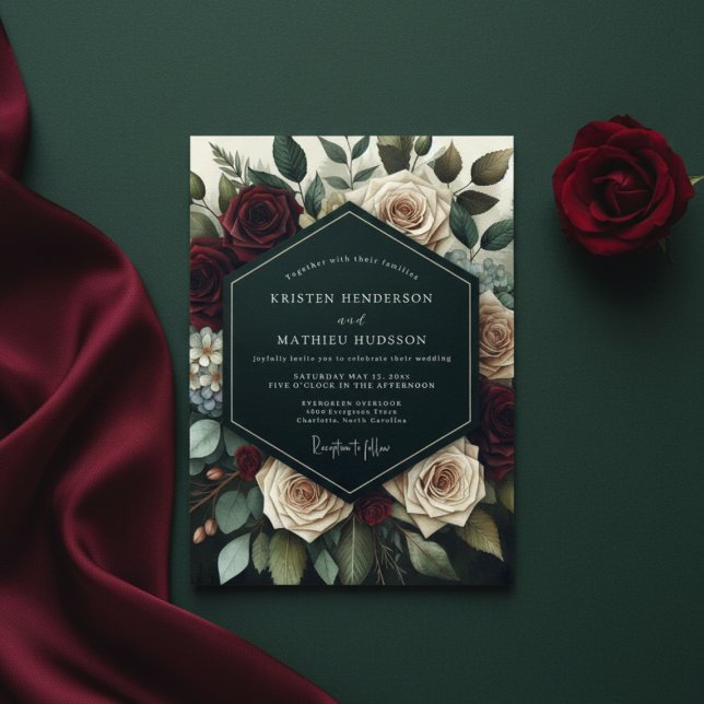Convites Casamento com Flor de Borgonha Profunda (Criador carregado)