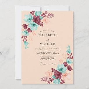 Convites Casamento com Flor de Camomila em Champanhe Teal