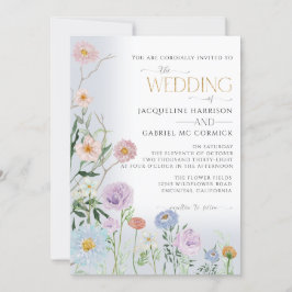 Convites Casamento com Flor de Campo Aquarela Elegante BOHO