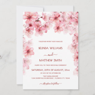 Convites Casamento com Flor de Cerejeira em Aquarela