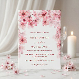 Convites Casamento com Flor de Cerejeira em Aquarela