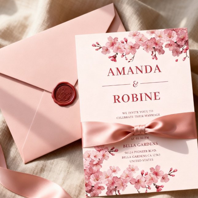 Convites Casamento com Flor de Cerejeira Rosa (Criador carregado)
