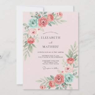 Convites Casamento com Flor de Coral em Água Polvilhada