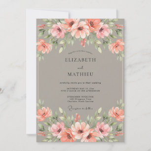 Convites Casamento com Flor de Coral Taupe