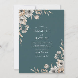 Convites Casamento com Flor de Creme Pálido Ardósia