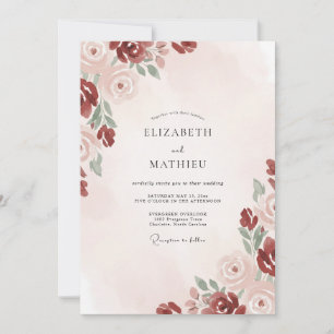 Convites Casamento com Flor de Crimson Blush