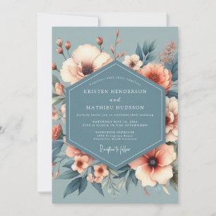 Convites Casamento com Flor de Herança Azul Empoeirada