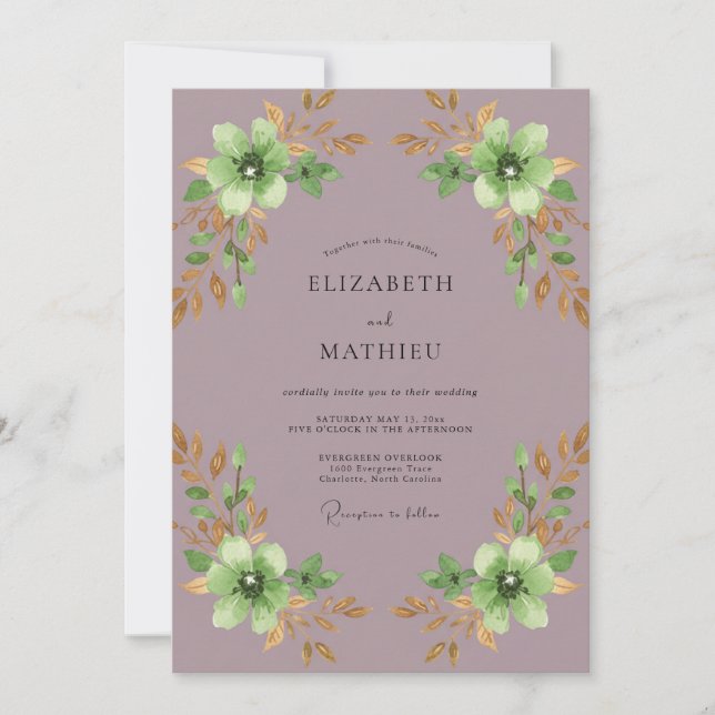 Convites Casamento com Flor de Hortelã Rosa Suave (Frente)