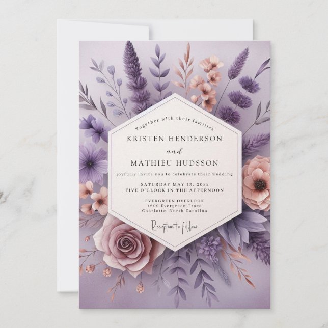 Convites Casamento com Flor de Lavanda Caprichosa (Frente)