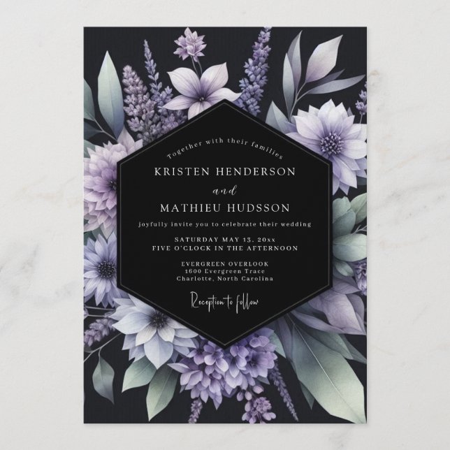 Convites Casamento com Flor de Lavanda Etérea (Frente)