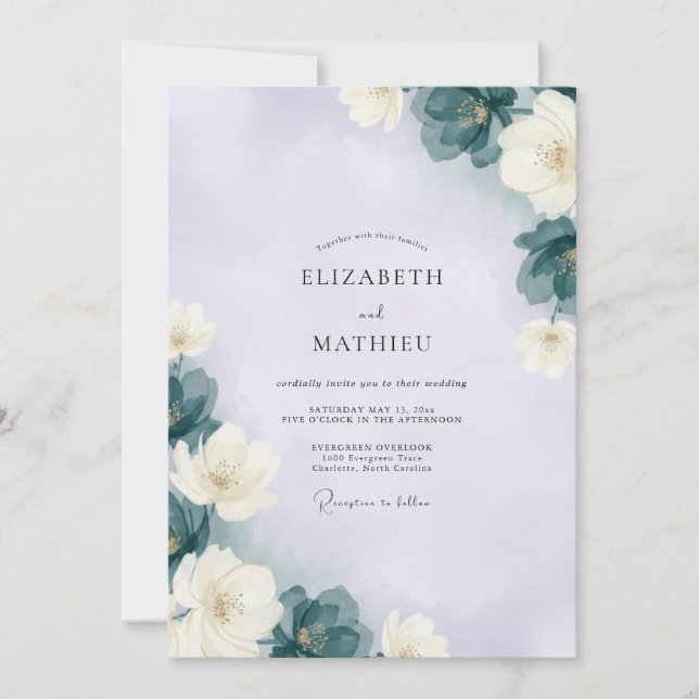 Convites Casamento com Flor de Lavanda Slate (Frente)