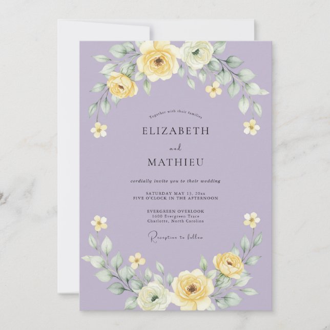 Convites Casamento com Flor de Lavanda Suave (Frente)