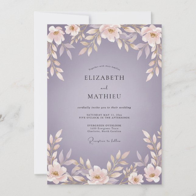 Convites Casamento com Flor de Lavanda Suave (Frente)