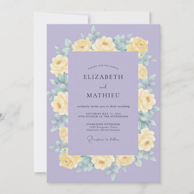 Convites Casamento com Flor de Lilás Amarela (Frente)