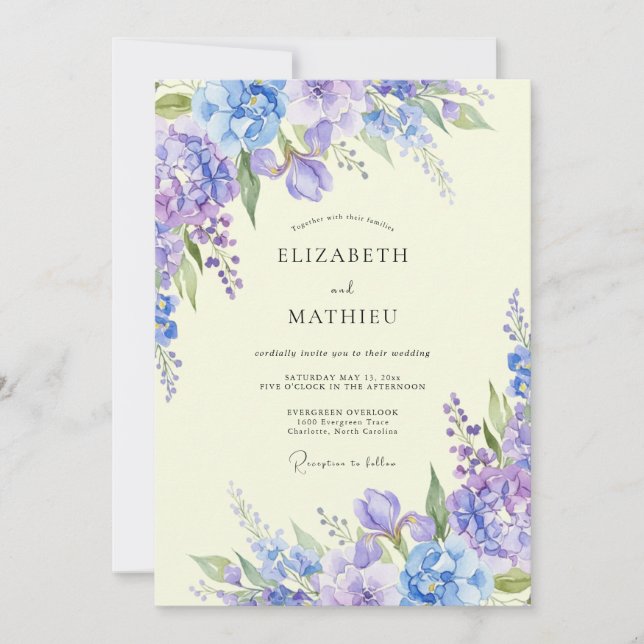 Convites Casamento com Flor de Lilás e Vinca (Frente)