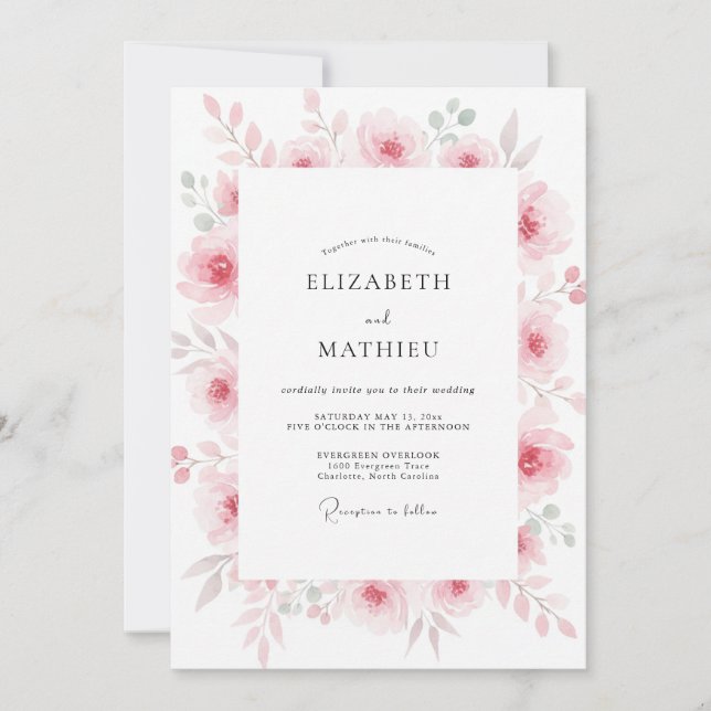Convites Casamento com Flor de Malva Suave (Frente)