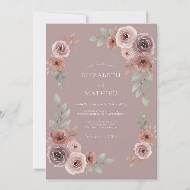 Convites Casamento com Flor de Mauve Desbotado (Frente)