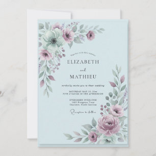 Convites Casamento com Flor de Mauve em Pó