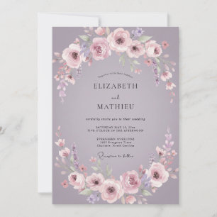 Convites Casamento com Flor de Mauve Empoeirado