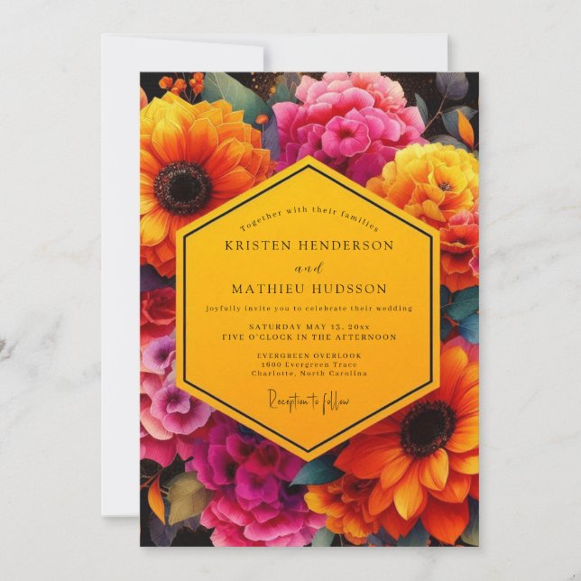 Convites Casamento com Flor de Ocre em Flor (Frente)