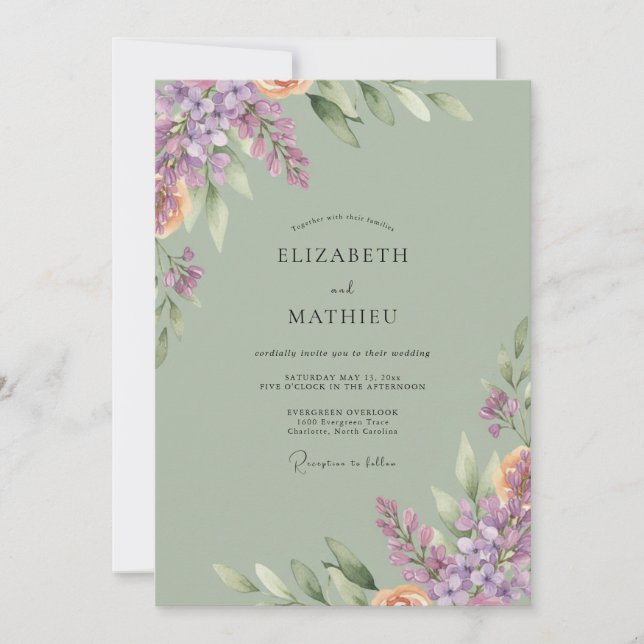 Convites Casamento com Flor de Olivo e Ametista (Frente)