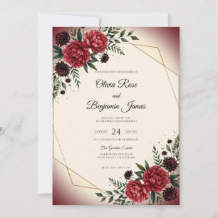 Convites Casamento com Flor de Ouro Carmesim