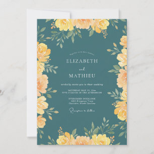 Convites Casamento com Flor de Ouro Verde-azulado Suave
