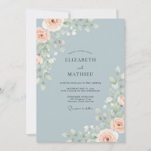 Convites Casamento com Flor de Pêssego de Aço