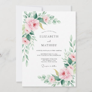 Convites Casamento com Flor de Pintura Rosada