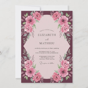 Convites Casamento com Flor de Pó Rosa Ameixa