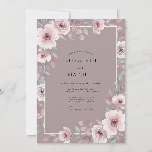 Convites Casamento com Flor de Rosa Antiga (Frente)